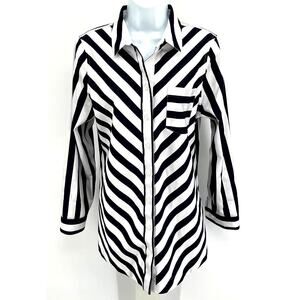 Chico's Geometric Striped Long Sleeve Button Down Blouse